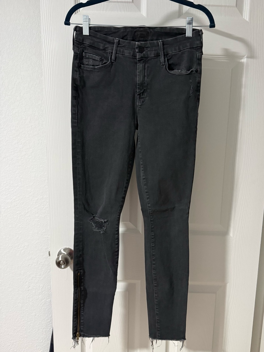 Mother Black Distressed Skinny Jeans
